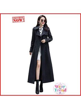 Double Breasted Duster Trench Coat Long Sleeve Overcoat